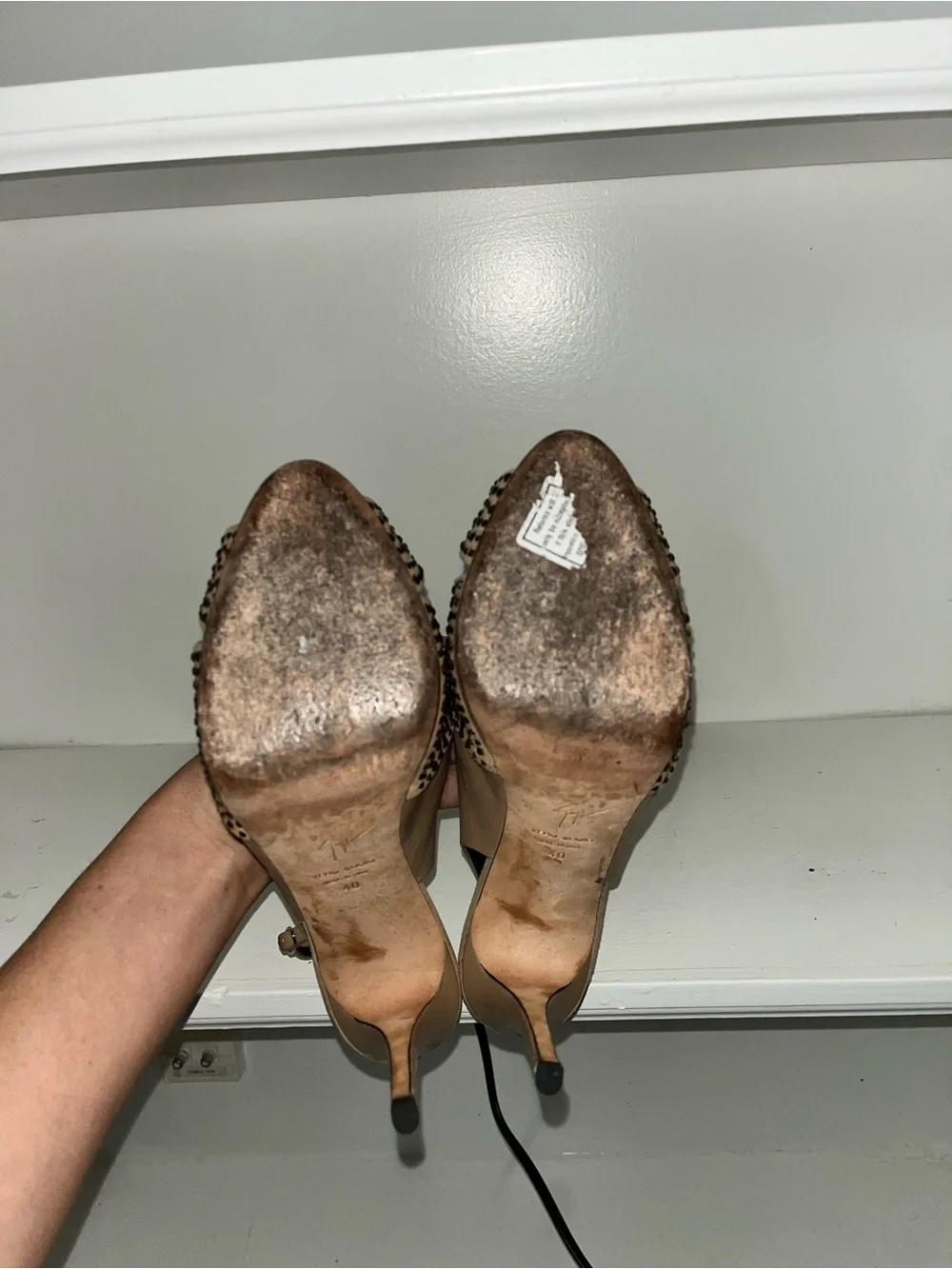 Giuseppe Zanotti Nude Beige Studded Peep-Toe Platform Slingback Heels
